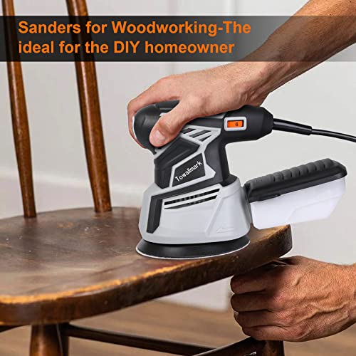 2.6A Random Orbital Sander,Towallmark 350W Orbital Sander with 6 Variable Speed,13000RPM Electric Sander with 12Pcs Sandpapers,1 Pcs Dust Box,Sander for Woodworking