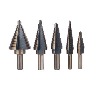 Watris Veiyi Step Drill Bit Set, 5PCS HSS Step Bits for Metal Wood, 50 Sizes (1/8" to 1-3/8") Unibit Drill Bits Set with Aluminum Case