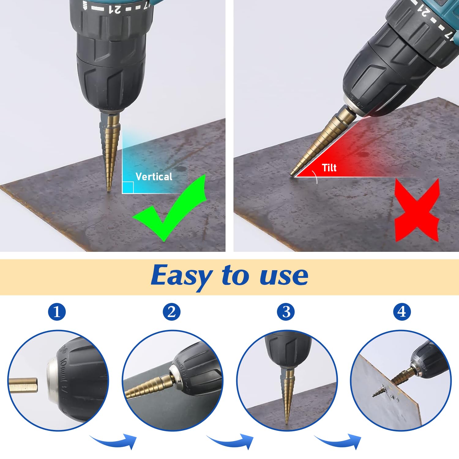 Watris Veiyi Step Drill Bit Set, 5PCS HSS Step Bits for Metal Wood, 50 Sizes (1/8" to 1-3/8") Unibit Drill Bits Set with Aluminum Case