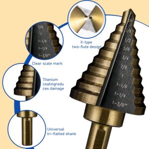 Watris Veiyi Step Drill Bit Set, 5PCS HSS Step Bits for Metal Wood, 50 Sizes (1/8" to 1-3/8") Unibit Drill Bits Set with Aluminum Case