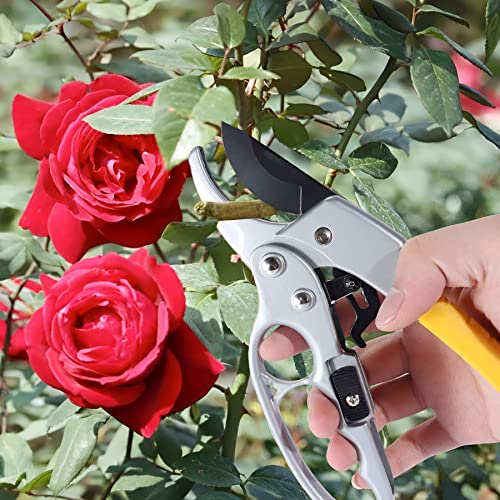 Holyfire Garden Shears, Pruning Shears for Gardening, Garden Clippers for Trimming Rose, Floral, Tree, Yellow-1Pc