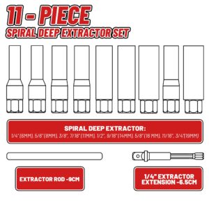 UYECOVE Screw Extractor Set Stripped Screw Extractor Set Broken Bolt Extractor Kit (11Pcs Deep Extractor Set)