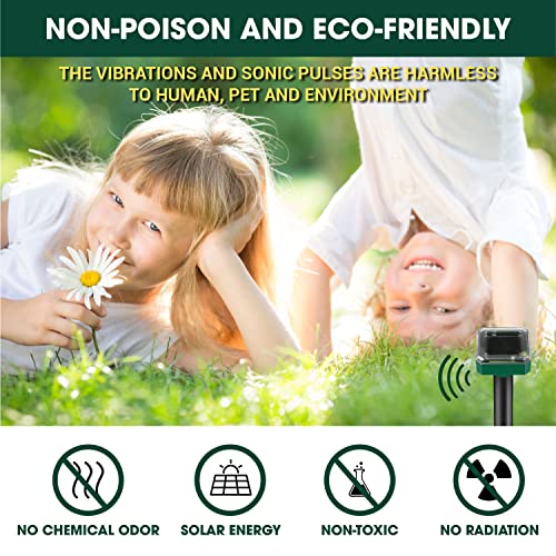 Mole Repellent - Outdoor Snake Deterrent - Solar Powered Mole Remover for Mole, Vole, Gopher, Snakes and Other Animals - (8 Packs)