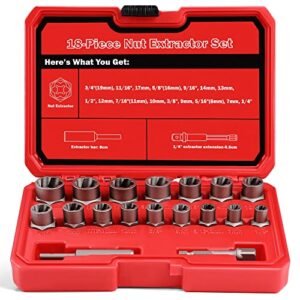 uyecove 18-pcs bolt extractor set, 3/8'' drive easy out bolt extractor set, stripped bolt remover broken bolt extractor kit for damaged, frozen, rusted lug nuts, screws with solid storage case