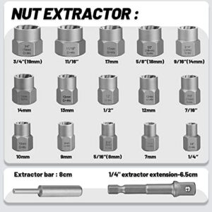 UYECOVE 18-Pcs Bolt Extractor Set, 3/8'' Drive Easy Out Bolt Extractor Set, Stripped Bolt Remover Broken Bolt Extractor Kit for Damaged, Frozen, Rusted Lug Nuts, Screws with Solid Storage Case