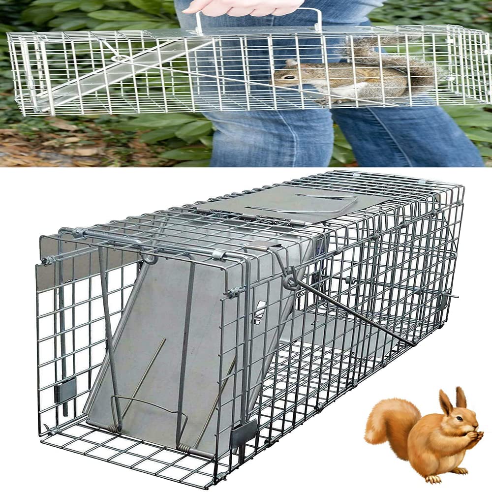 Humane Mouse Traps Indoor for Home, Heavy Duty Squirrel Trap Large Cage Trap for Live Animals, Squirrel, Raccoon, Galvanised Mesh Live-Catch Trap, Easy Installation and Use, 24" X 7.5" X 8.3"