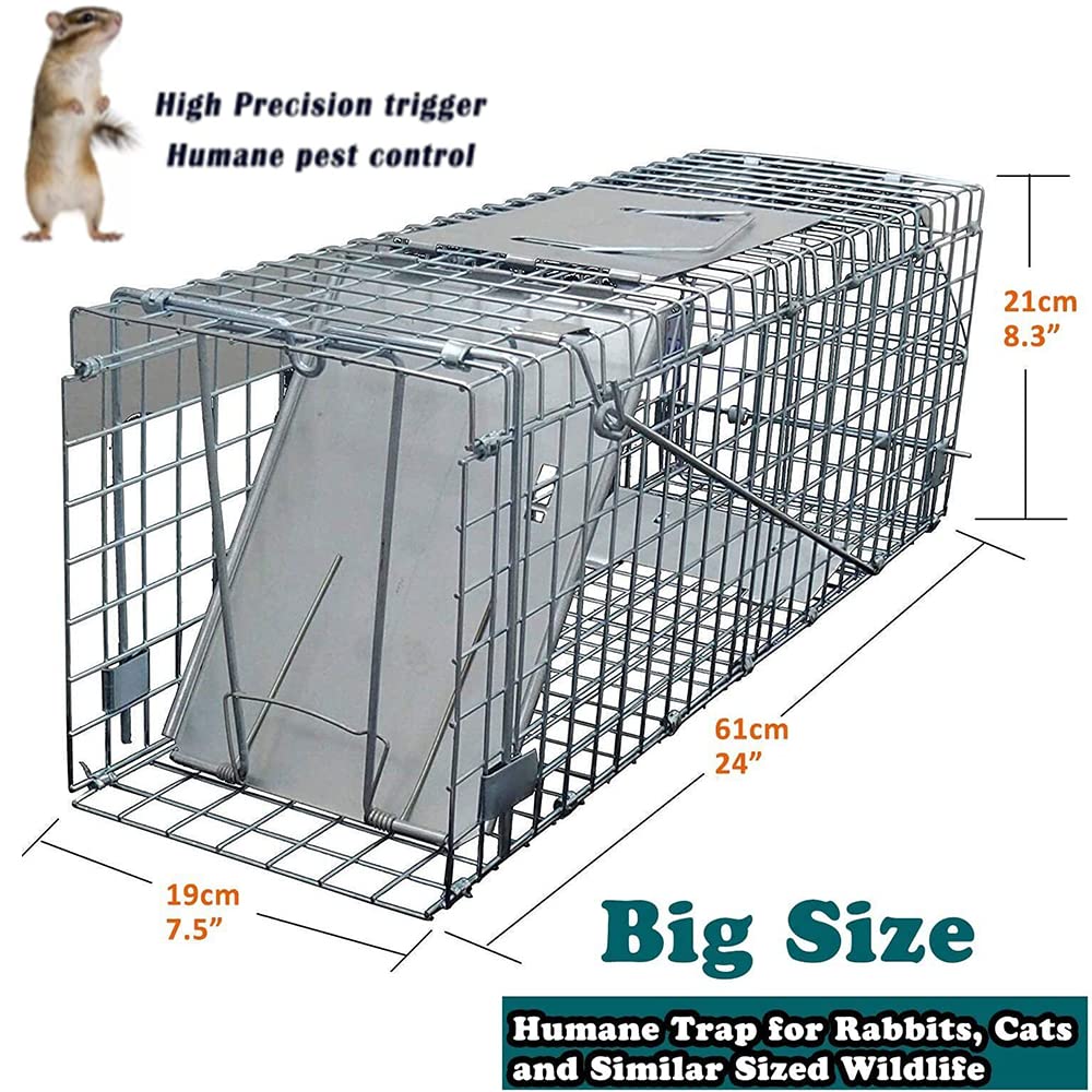 Humane Mouse Traps Indoor for Home, Heavy Duty Squirrel Trap Large Cage Trap for Live Animals, Squirrel, Raccoon, Galvanised Mesh Live-Catch Trap, Easy Installation and Use, 24" X 7.5" X 8.3"