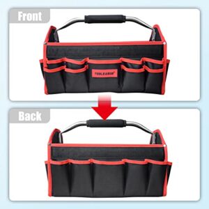 TOOLEAGUE 19 Inches Heavy Duty Tool Bag 25 Pockets, 1680D Fabric Tool Bags with Strong Molded Base, Multi-pocket Tool Organizer with Adjustable Shoulder Strap