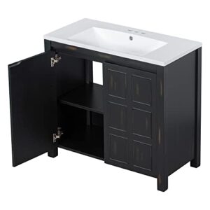 LUMISOL 36" Bathroom Vanity with Sink, Single Bathroom Storage Cabinet with Soft Closing Doors & Adjustable Shelf, Modern Bathroom Vanity with Undermount Basin, Solid Wood Frame, Espresso