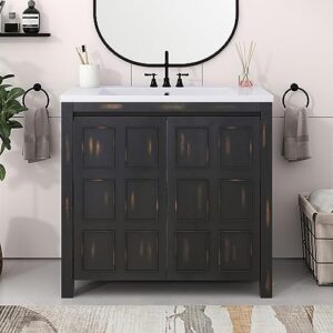 LUMISOL 36" Bathroom Vanity with Sink, Single Bathroom Storage Cabinet with Soft Closing Doors & Adjustable Shelf, Modern Bathroom Vanity with Undermount Basin, Solid Wood Frame, Espresso