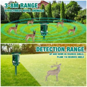 2 Pcs Ultrasonic Solar Animal Repeller Ultrasonic Skunk Repellent Outdoor 360 Degree Waterproof Squirrel Raccoon Mole Rat Snack Cat Deterrent Outdoor with Motion Sensor Flashing Light USB Powered