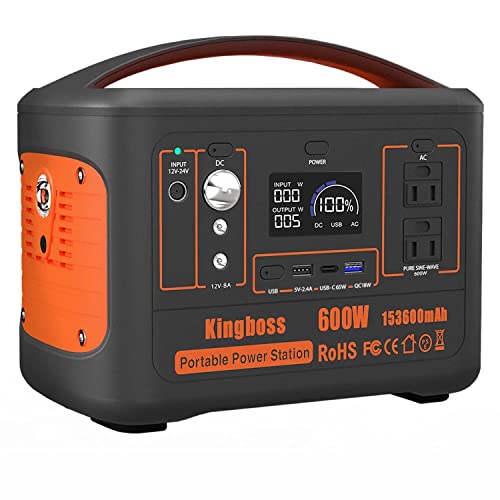 Portable Power Station 600W, Solar Generator (Peak 1200W), 153600mAh 568WH, Lithium Battery 110V/600W, AC Outlet, 2xDC Carport, 2xUSB-C, QC USB 3.0, Camping Power bank, Outdoor