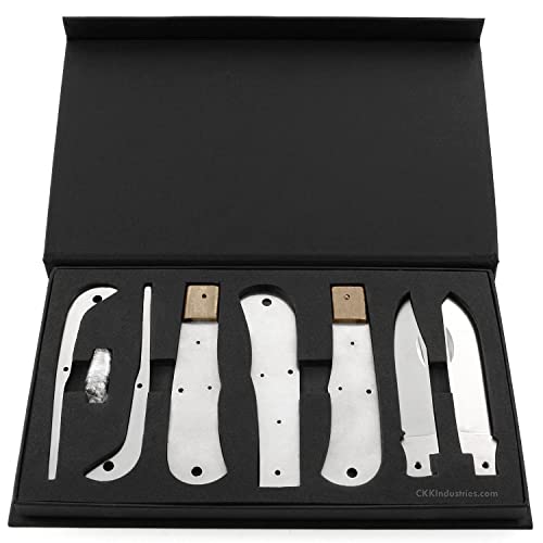 EZSMITH Knife Making Kit - Bearclaw Trapper - DIY Folding Knife Series - (Parts Kit) - (No Handles) - (Gift Boxed) - (USA Design) - (by KnifeKits)