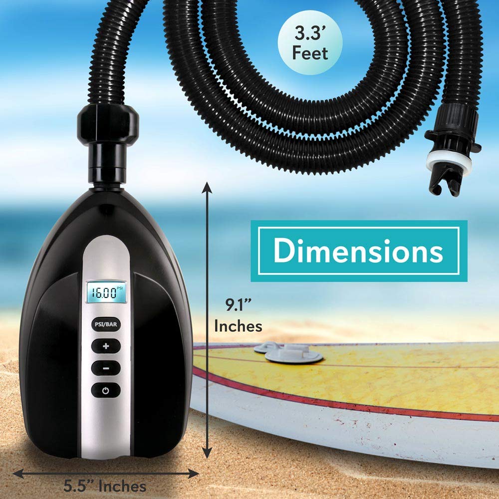 SereneLife Inflatable Stand Up Paddle Board (6 Inches Thick) with Premium SUP Accessories & Carry Bag + Serene Life Digital Electric Air Pump Compressor - 110W 12 Volt Quick Air Inflator