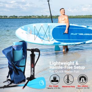 SereneLife Inflatable Stand Up Paddle Board (6 Inches Thick) with Premium SUP Accessories & Carry Bag + Serene Life Digital Electric Air Pump Compressor - 110W 12 Volt Quick Air Inflator