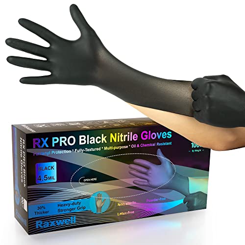 Latex Free Disposable Black Gloves Large | 4.5 Mil Black Nitrile Gloves | 100 Count Non Latex Gloves, Powder Free | Food Grade & Safe | Medical, Lab, Kitchen, Mechanic, Cleaning, & Tattoo Gloves