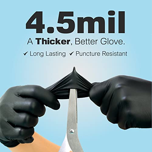 Latex Free Disposable Black Gloves Large | 4.5 Mil Black Nitrile Gloves | 100 Count Non Latex Gloves, Powder Free | Food Grade & Safe | Medical, Lab, Kitchen, Mechanic, Cleaning, & Tattoo Gloves