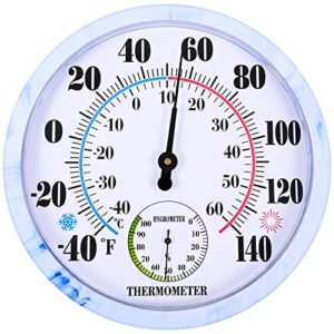indoor outdoor thermometer hygrometer - 10'' indoor outdoor thermometer wireless, wall thermometer hygrometer analog, battery free outdoor thermometer large numbers, decorative room thermometer indoor
