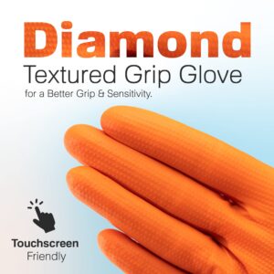 Raxwell Orange Nitrile Gloves - 8.5 Mil Heavy Duty, Diamond Texture For Grip, Puncture Resistant, Latex-Free For Mechanics