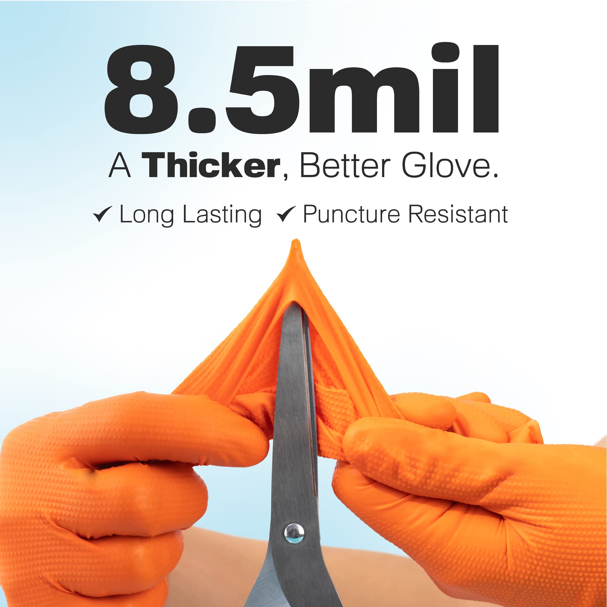 Raxwell Orange Nitrile Gloves - 8.5 Mil Heavy Duty, Diamond Texture For Grip, Puncture Resistant, Latex-Free For Mechanics