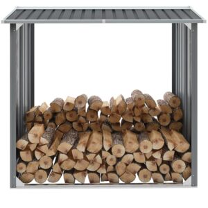 gecheer garden log storage shed galvanized steel 67.7"x35.8"x60.6" gray strong and practical