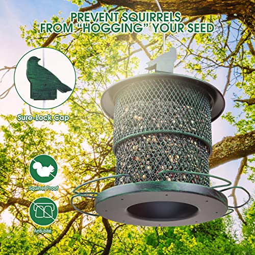 Metal Bird Feeders for Outdoors Hanging,Squirrel Proof Wild Bird Feeder,Outside Solar Mesh Tube Birdfeeder,Birdfeeders for Finch,Cardinal,Blue Jay