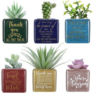 sieral 6 pcs teacher plant gifts thank you for helping me grow gifts succulent pots appreciation gifts for employee volunteer ceramic plant pots with drainage holes, plants not included(2.56 inch)