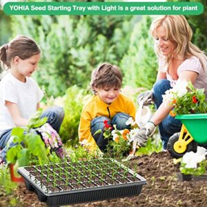 YOHIA Seed Starter Tray with Grow Light,2 Packs 80 Cells Seed Starter Kit,Seeding Starter Trays with Humidity Dome Germination Kit for Seedling Starting,Seed Growing,Cloning & Plant Propagation