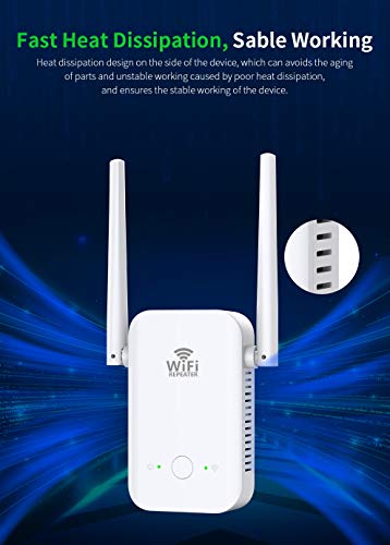 WiFi Range Extender Signal Booster up to 4000sq.ft and 30 Devices, Internet Extender Booster, WiFi Repeater Amplifier with Ethernet Port,2 Antennas 360° Full Coverage