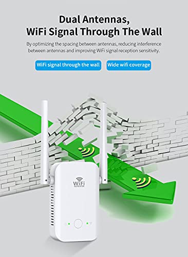 WiFi Range Extender Signal Booster up to 4000sq.ft and 30 Devices, Internet Extender Booster, WiFi Repeater Amplifier with Ethernet Port,2 Antennas 360° Full Coverage