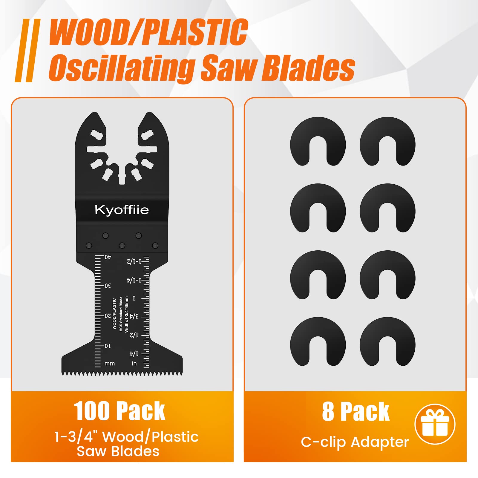 Kyoffiie 100Pcs Oscillating Saw Blades, 1-3/4" Quick Release Multi Tool Blades Kits Universal Oscillating Tool Blades Wood Plastic Multitool Blades Compatible with Dewalt Ryobi Makita Bosch Craftsman