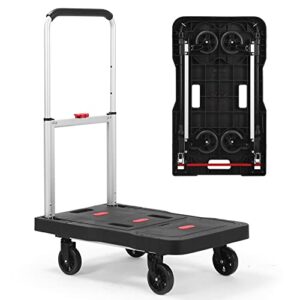 nisboigr push dolly cart foldable platform hand truck 330lb weight capacity with 360 degree swivel wheels for garage garden home & office use, black