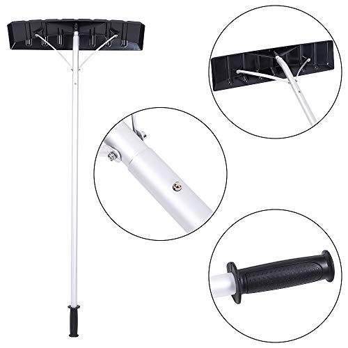 Aluminum Roof Rake Snow Remover with 5-20FT Extendable Snow Shovel Roof Rake with 25" X 6" Poly Blade Adjustable Telescoping Handle for Clearing Roof Vehicle Snow Leaves Debris (Ship from US) (type1)