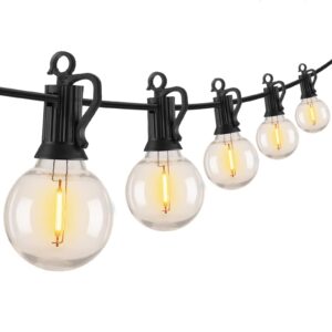 brightown outdoor string lights - connectable dimmable led patio string lights with g40 globe plastic bulbs, all weatherproof hanging lights for outside backyard porch (100 ft-50 led bulbs)