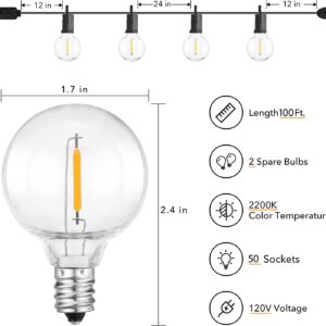 Brightown Outdoor String Lights - Connectable Dimmable LED Patio String Lights with G40 Globe Plastic Bulbs, All Weatherproof Hanging Lights for Outside Backyard Porch (100 ft-50 LED Bulbs)