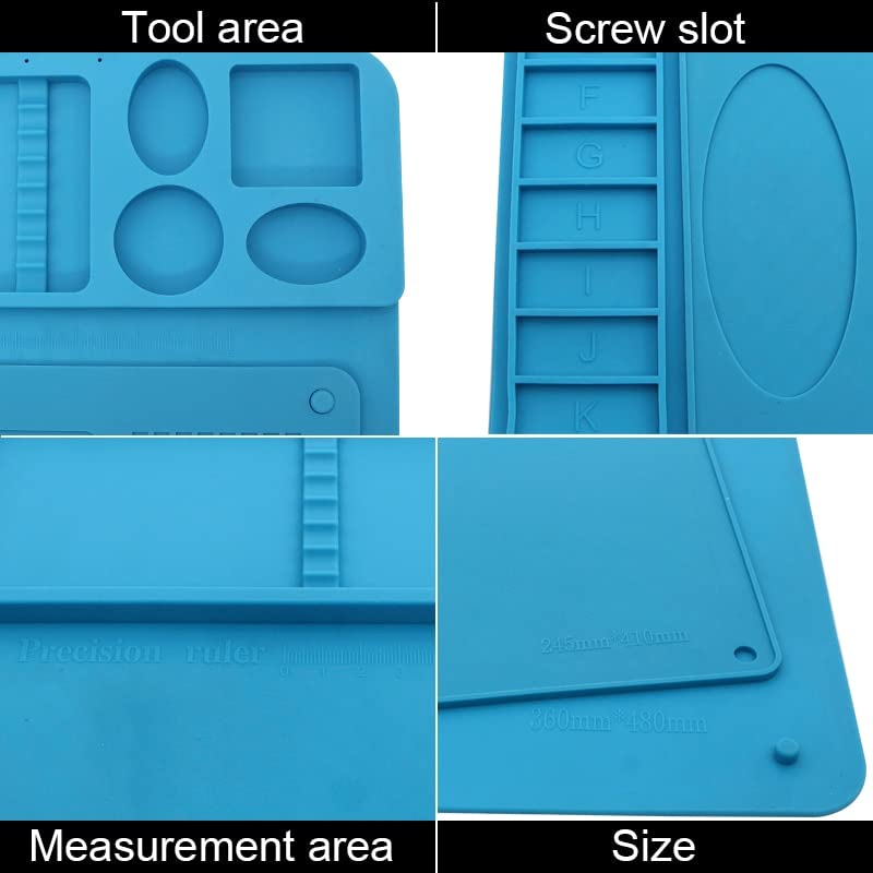 BEEYNG Lab Microscope Accessories 480x360mm Heat Insulation Working Mat with Ruler, Detachable Soldering Station for Motherboard Phone Computer Repairing