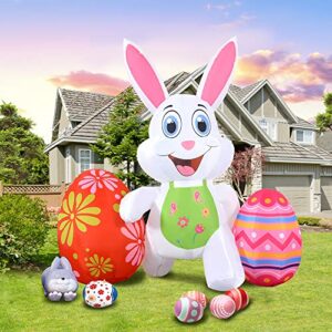 easter inflatable bunny outdoor decorations 6ft blow up rabbit with eggs decor build-in leds for yard garden lawn indoors outdoors home holiday parties