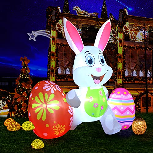 Easter Inflatable Bunny Outdoor Decorations 6FT Blow Up Rabbit with Eggs Decor Build-in LEDs for Yard Garden Lawn Indoors Outdoors Home Holiday Parties