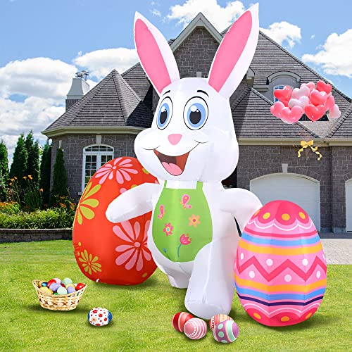 Easter Inflatable Bunny Outdoor Decorations 6FT Blow Up Rabbit with Eggs Decor Build-in LEDs for Yard Garden Lawn Indoors Outdoors Home Holiday Parties