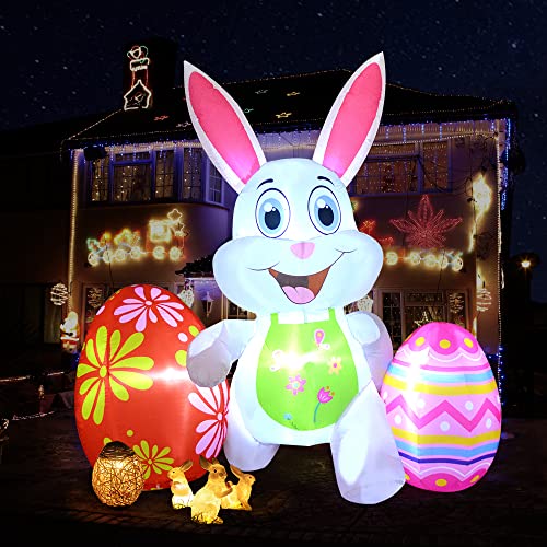 Easter Inflatable Bunny Outdoor Decorations 6FT Blow Up Rabbit with Eggs Decor Build-in LEDs for Yard Garden Lawn Indoors Outdoors Home Holiday Parties