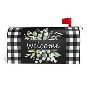 spring welcome mailbox covers magnetic standard size 18" x 21", buffalo plaid wreath mailbox covers mail wraps cover letter post box for gardern yard outdoor decor