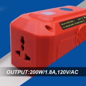 200W Power Inverter Generator Fit for Milwaukee M18 18V Battery, DC 18V to AC 110V-120V Portable Power Station with USB Type C Fast Charging and LED Light USB Charger Adapter