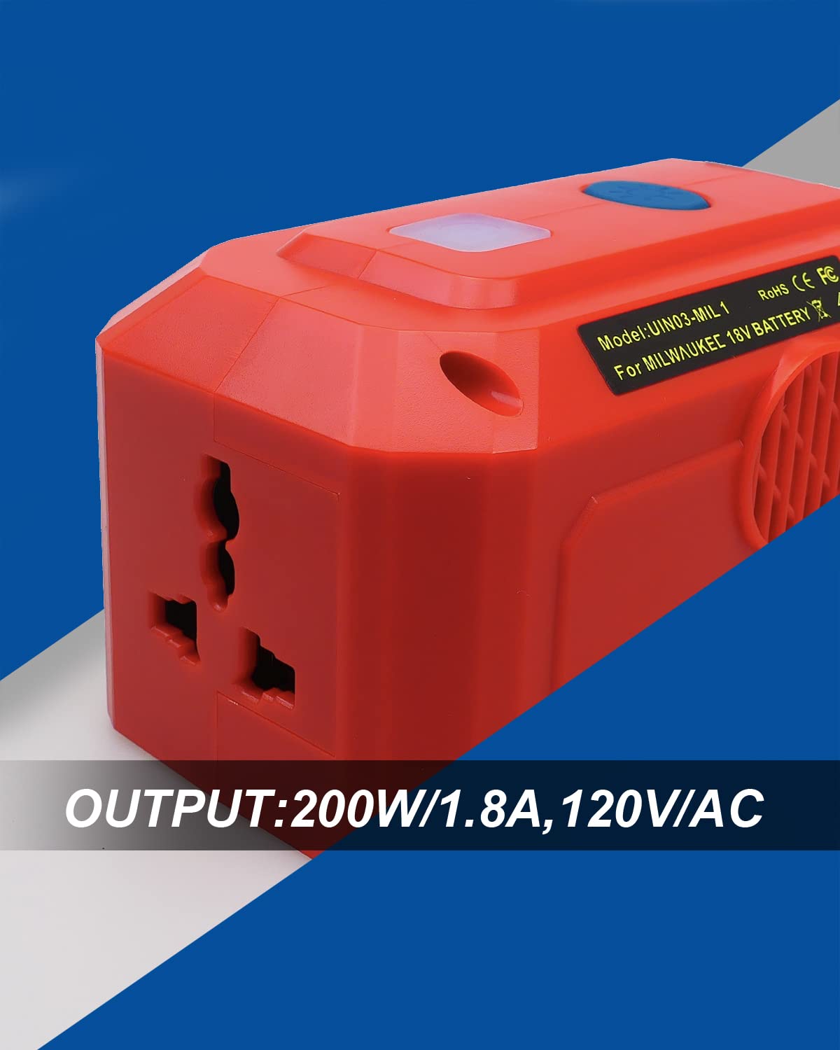 200W Power Inverter Generator Fit for Milwaukee M18 18V Battery, DC 18V to AC 110V-120V Portable Power Station with USB Type C Fast Charging and LED Light USB Charger Adapter