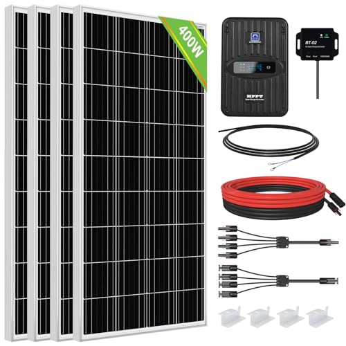 ECO-WORTHY 400 Watt 12 Volt Premium Solar Panel Kit :4pcs 100W Solar Panel+ 40A MPPT Charge Controller+ Bluetooth Module+ Mounting Z Brackets, 400W 12V Solar Power Off Grid System for Home, RV, Boat.