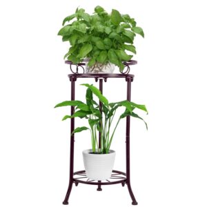 metal plant stands indoor, 2 tier tall plant stand outdoor potted flower pot holder, anti-rust heavy duty multiple holder shelf rack 20.3" (brown)