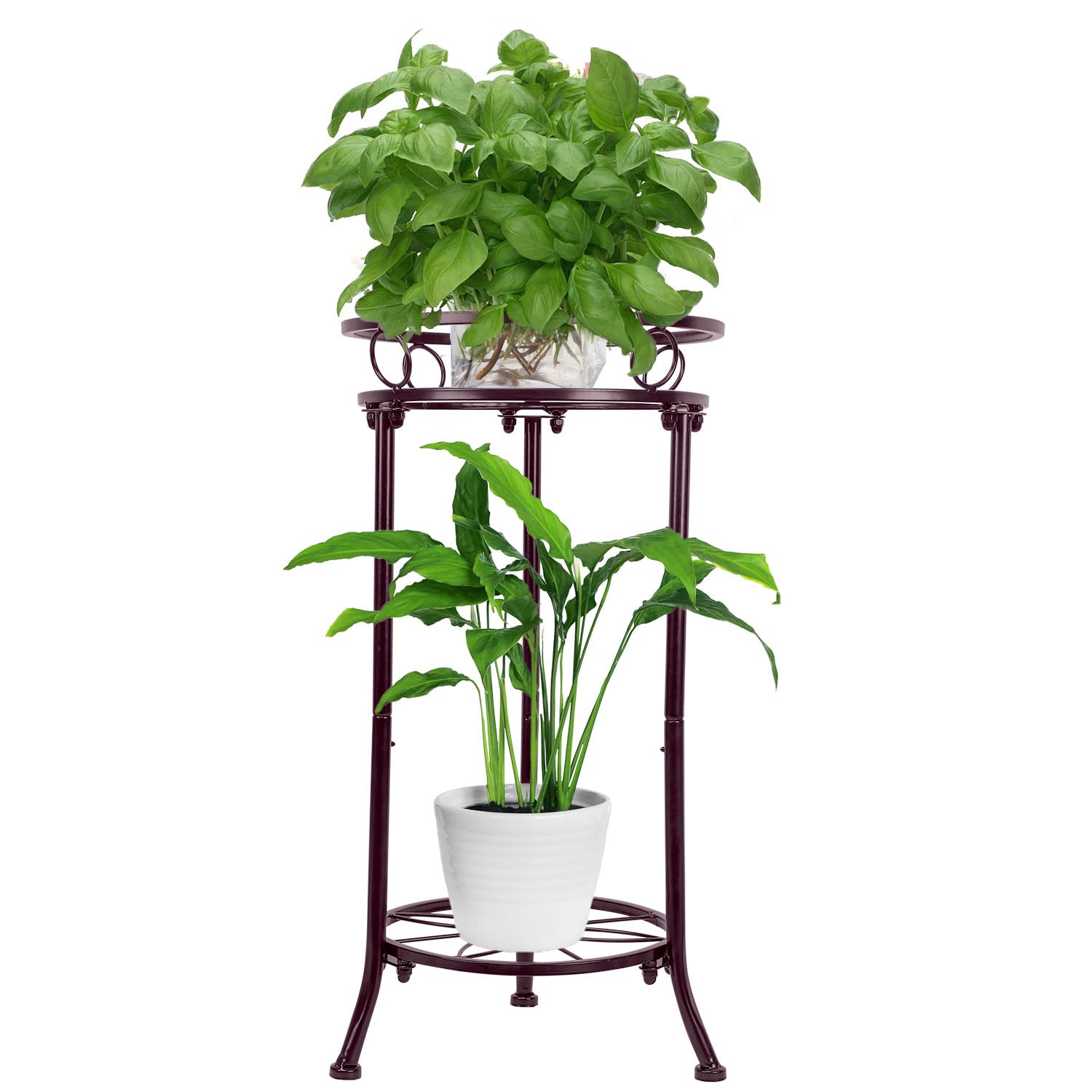 Metal Plant Stands Indoor, 2 Tier Tall Plant Stand Outdoor Potted Flower Pot Holder, Anti-Rust Heavy Duty Multiple Holder Shelf Rack 20.3" (Brown)