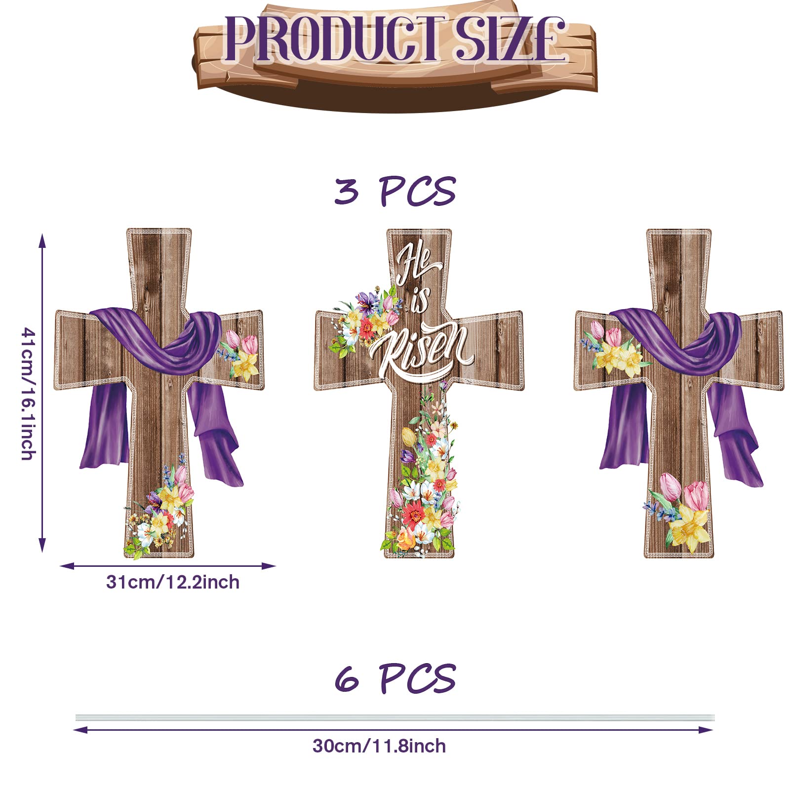 Marsui 3 Pcs Easter Decorations Easter Signs for Yard He Is Risen Sign Religious Easter Yard Sign Easter Outdoor Decorations Waterproof Easter Cross Lawn Stakes for Home Garden Easter Party (Classic)