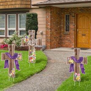 Marsui 3 Pcs Easter Decorations Easter Signs for Yard He Is Risen Sign Religious Easter Yard Sign Easter Outdoor Decorations Waterproof Easter Cross Lawn Stakes for Home Garden Easter Party (Classic)