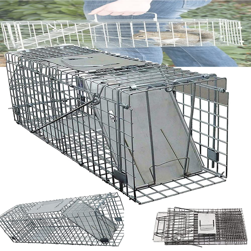 24 Inches Humane Live Rat Collapsible Rat Trap, Mice Trap Folding Rabbit Catcher for Stray Cats Groundhogs Opossums, Hamsters Live Cage Catch and Release, with Safe Carrying, 24×7.5×8.3 Inch