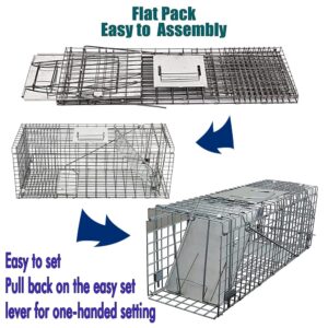 24 Inches Humane Live Rat Collapsible Rat Trap, Mice Trap Folding Rabbit Catcher for Stray Cats Groundhogs Opossums, Hamsters Live Cage Catch and Release, with Safe Carrying, 24×7.5×8.3 Inch